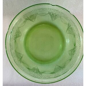 Vintage Indiana Lorain Basket Green Uranium Depression Glass Bowl Chipped